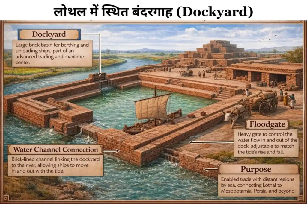 Sindhu Ghati Sabhyata in Hindi with MCQ - लोथल के बंदरगाह (Dockyard) का चित्र